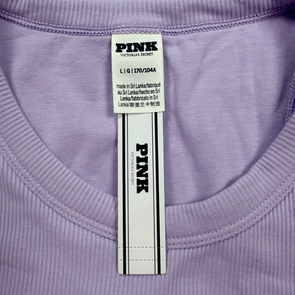 Victoria's Secret PINK Ribbed Shelf Bra Tank Top Women L Purple NEW High Neck - Picture 6 of 9